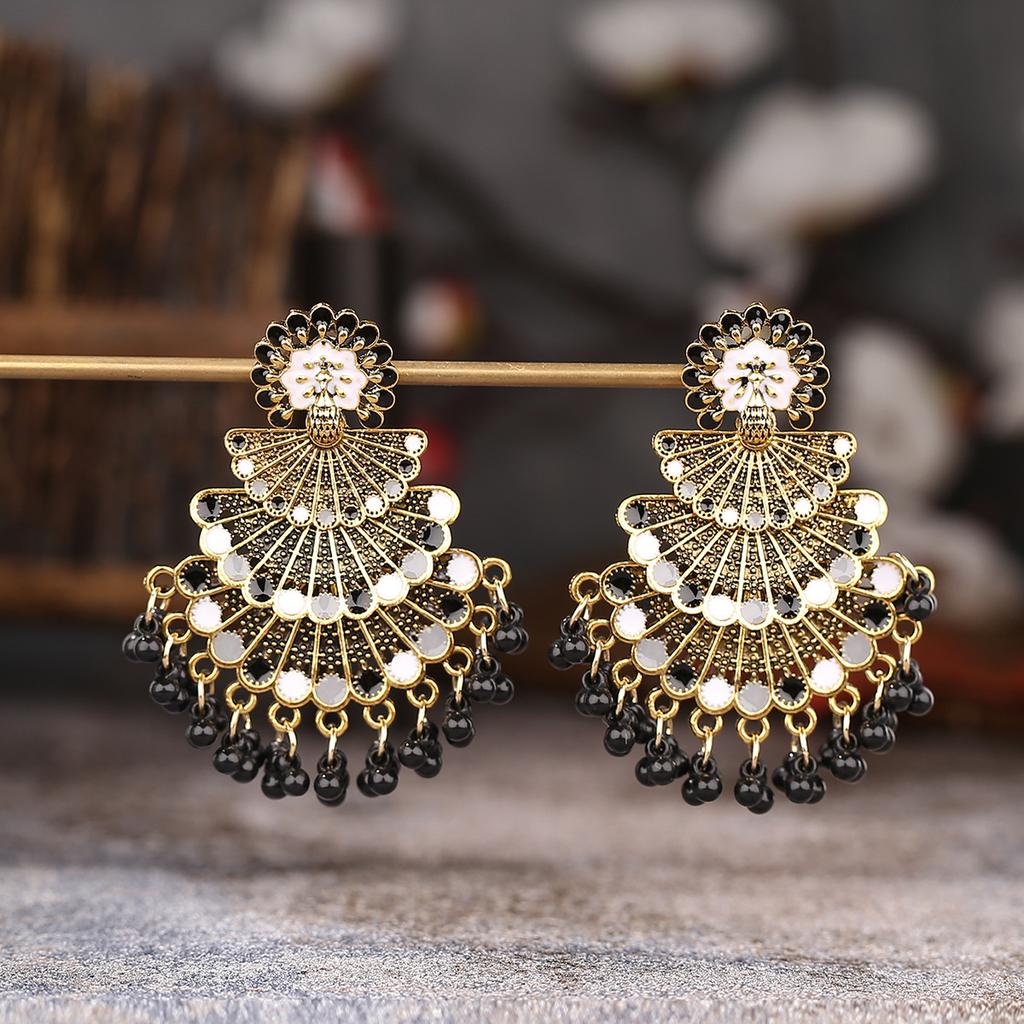 Indian Painted Peacock Feather Beaded Tassel Earrings Bohemian Fashion Colorful Handmade Beaded Earrings for Women