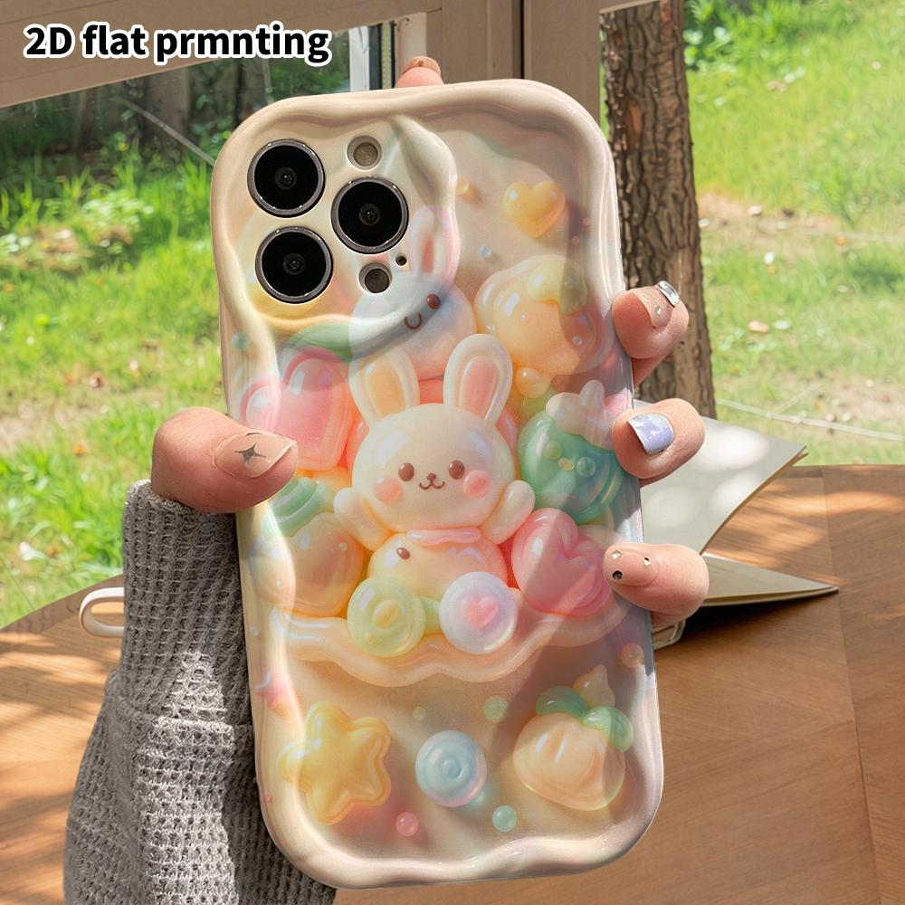 Phone Case: 2D flat design suitable for iPhone 18 17 16 15 14 13 Pro protective case, bunny candy platter, perfect Christmas and Halloween holiday gif