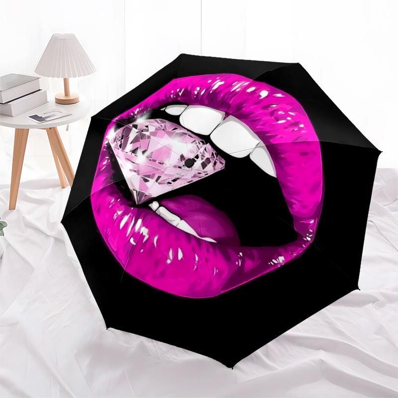 1pc Diamond Lips Automatic Folding Umbrella - Portable Collapsible Design, 8-Rib Iron Frame, Durable Fabric Yy251125120