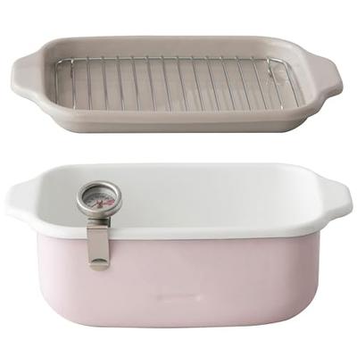 Fuji Horo Square Tempura Pot, różowy, kompatybilny z IH, termometr, siatka do smażenia i nietoperz w zestawie, prezent