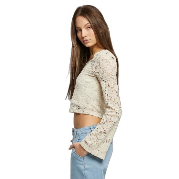 Blouse - Urban Classics - Dentelle - Beige - Manches Longues - Ajustée