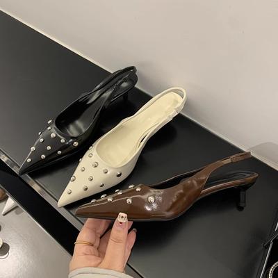 Shoes Sandals Women Heel Original Large Size Retro Closed Point Spring Big  Nails Girls High Heels Rivet Scandal Pum