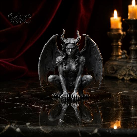 Dunkle Fantasy Heimdeko Gargoyle Figur, Mittelalterliche Geflügelte Statue, Harz Gotisches Wetterbeständiges Gartenkunst Horn Dämon Ornament für Büro Bücherregal