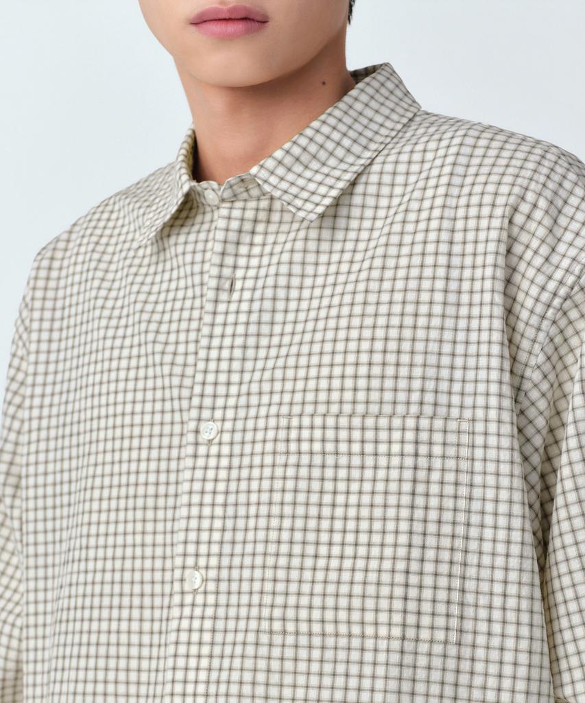 MUSINSA STANDARD Relaxed Small Plaid Check Shirt [Light Beige/Grey]