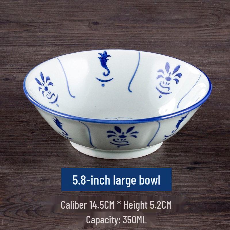 Vintage Ceramic Blue & White Bamboo Flower Bowl - Rustic Farmhouse Tableware, Ideal for Rice & Noodles