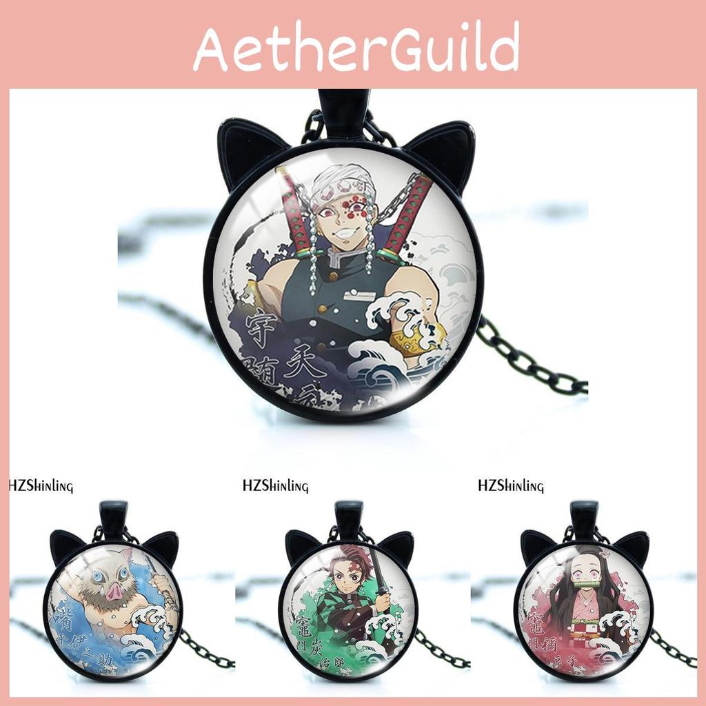Unique Alloy Cat Ears Time Gem Necklace Featuring Nezuko And Tanjiro Design