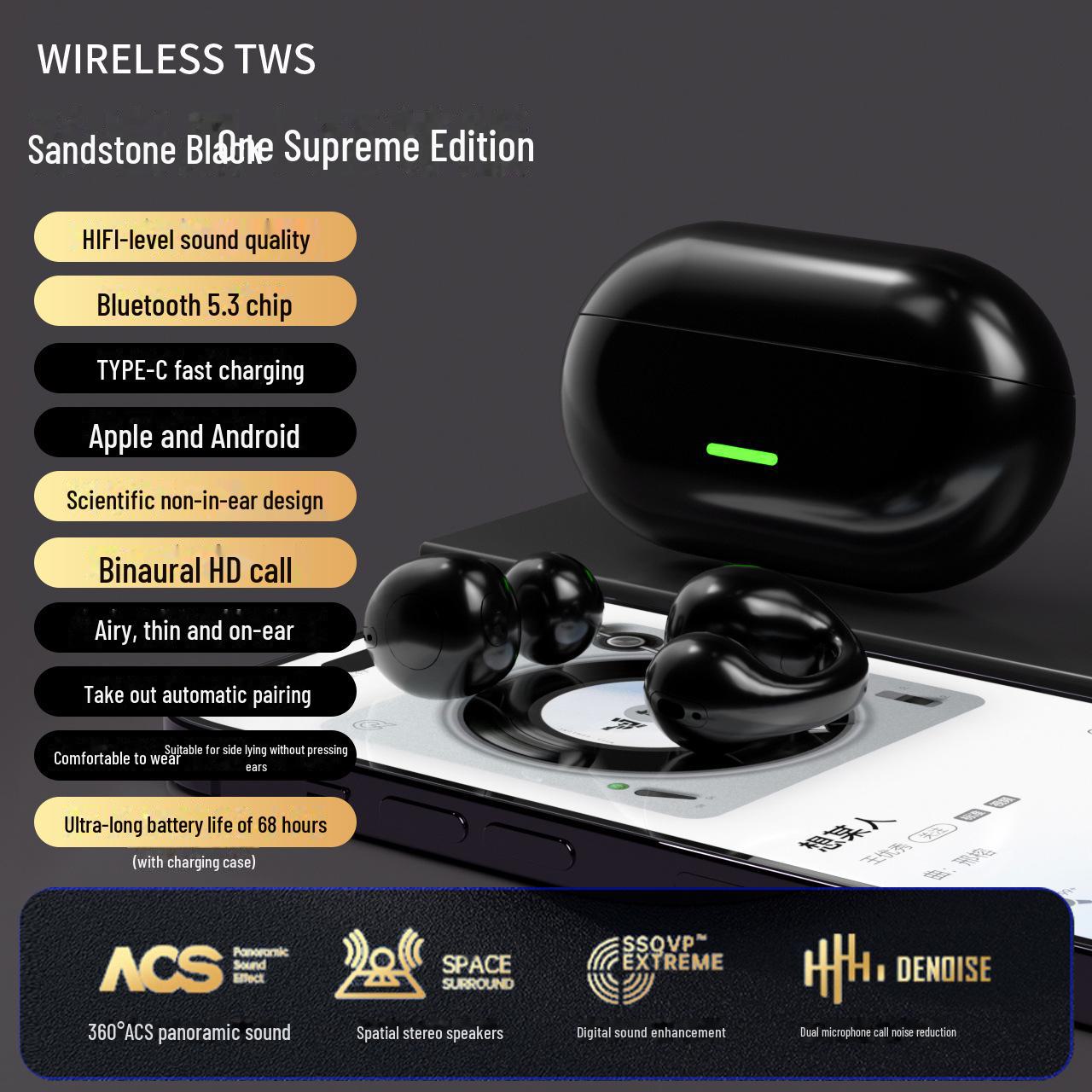 

Беспроводная Bluetooth-гарнитура с креплением на голове для учебы или бизнеса, с зажимом Bare Metal чёрный