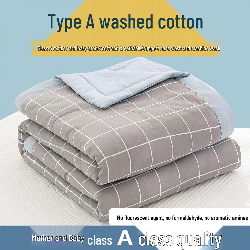 Letnia kołdra z bawełny pranej, Pasek w kratkę w stylu MUJI, Kołdra klimatyzacyjna do akademików, Letnia kołdra na łóżko pojedyncze, Kołdra na prezent