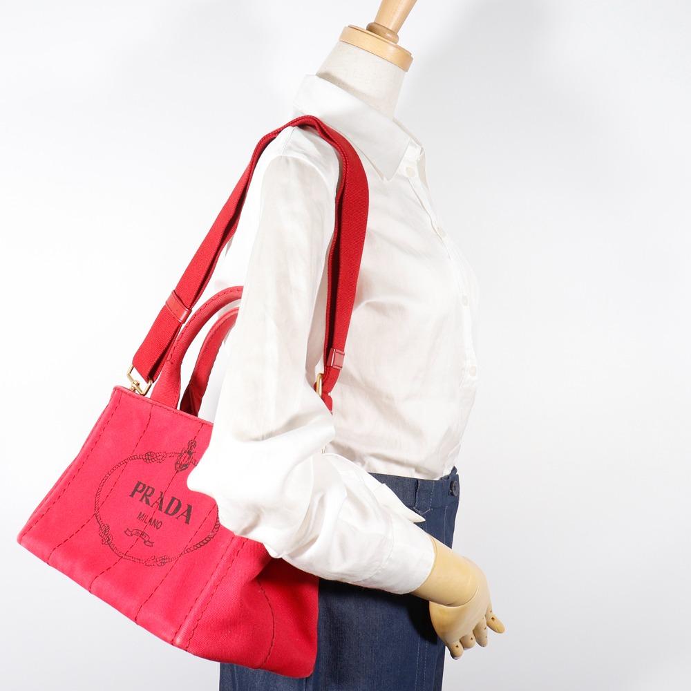PRADA Canapa Tote Mini Handbag 2WAYShoulder Red canvas Women Used