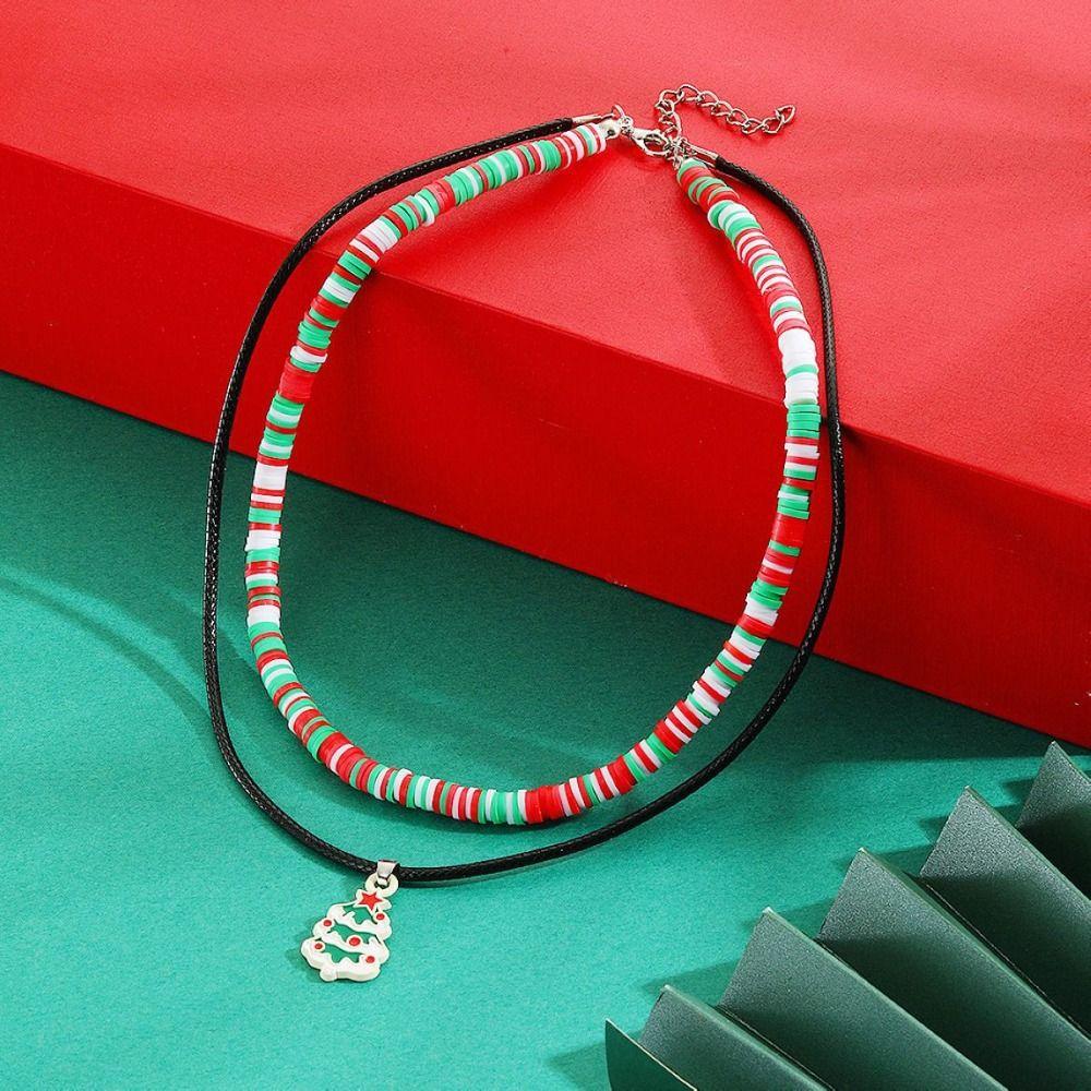 Christmas Tree Rice Beaded Chain Santa Cartoon Pendant Bracelet  Women