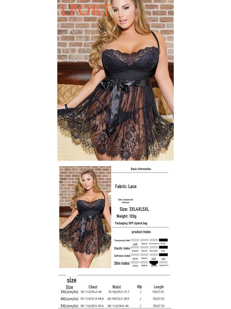 Plus Size Sensual Lace See-Through Camisole Lingerie Set
