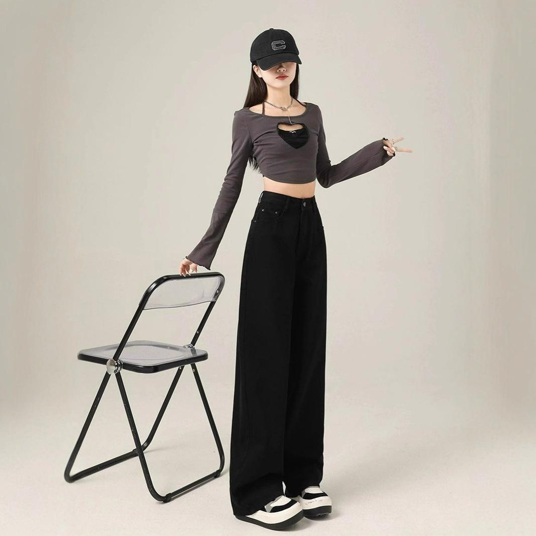 

Черные Парные Джинсы Прямого Кроя с Завышенной Талией Женские Летние Узкие Свободные Драпирующиеся Брюки с Широкими Штанинами Ретро Уличный Стиль Мешковатые Длинные Джинсы для Дам 4XL