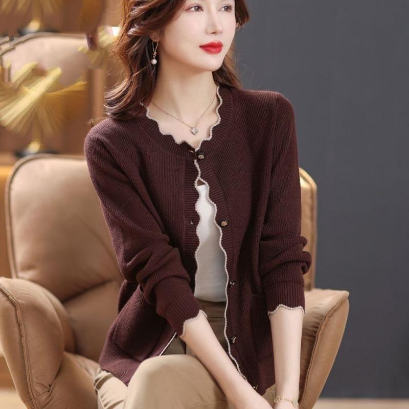 Simple Leisure Grace Lightly Cooked Intellectual Plain Simplicity Button Popularity Knitted Sweater Women's Top Autumn
