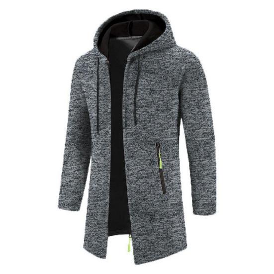 Chaqueta de Hombre Elegante Cárdigan con Cremallera y Capucha de Longitud Media Engrosada Ropa de Abrigo versátil para Otoño/Invierno