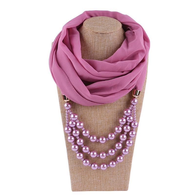 Elegant Chiffon Scarf Necklace with Double Layer Pearl Beads – Classic Women’s Fashion Accessory for Everyday & Formal Wear