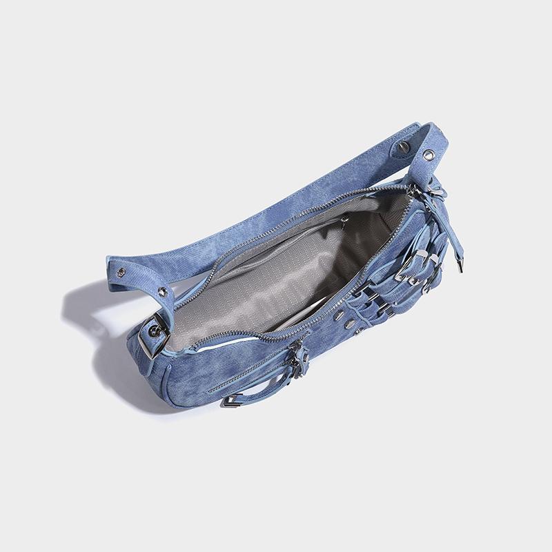 Half moon  bags for women designer luxury bags and bags new in pu fashion denim rivet decorate shoulder