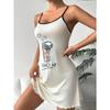Summer Women's Suspender Pajamas with Letter Bear Print Sleeveless Ruffle Suspender Mini Dress Comfortable Home Wear