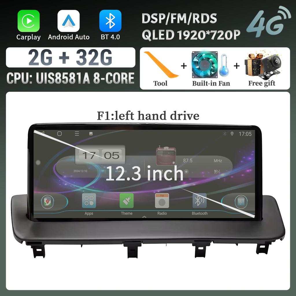 12.3" For MAZDA CX-9 2016-2021 Car Radio Multimedia Video Player Screen Navigation GPS BT Android CarPlay Touch Screen  Stereo