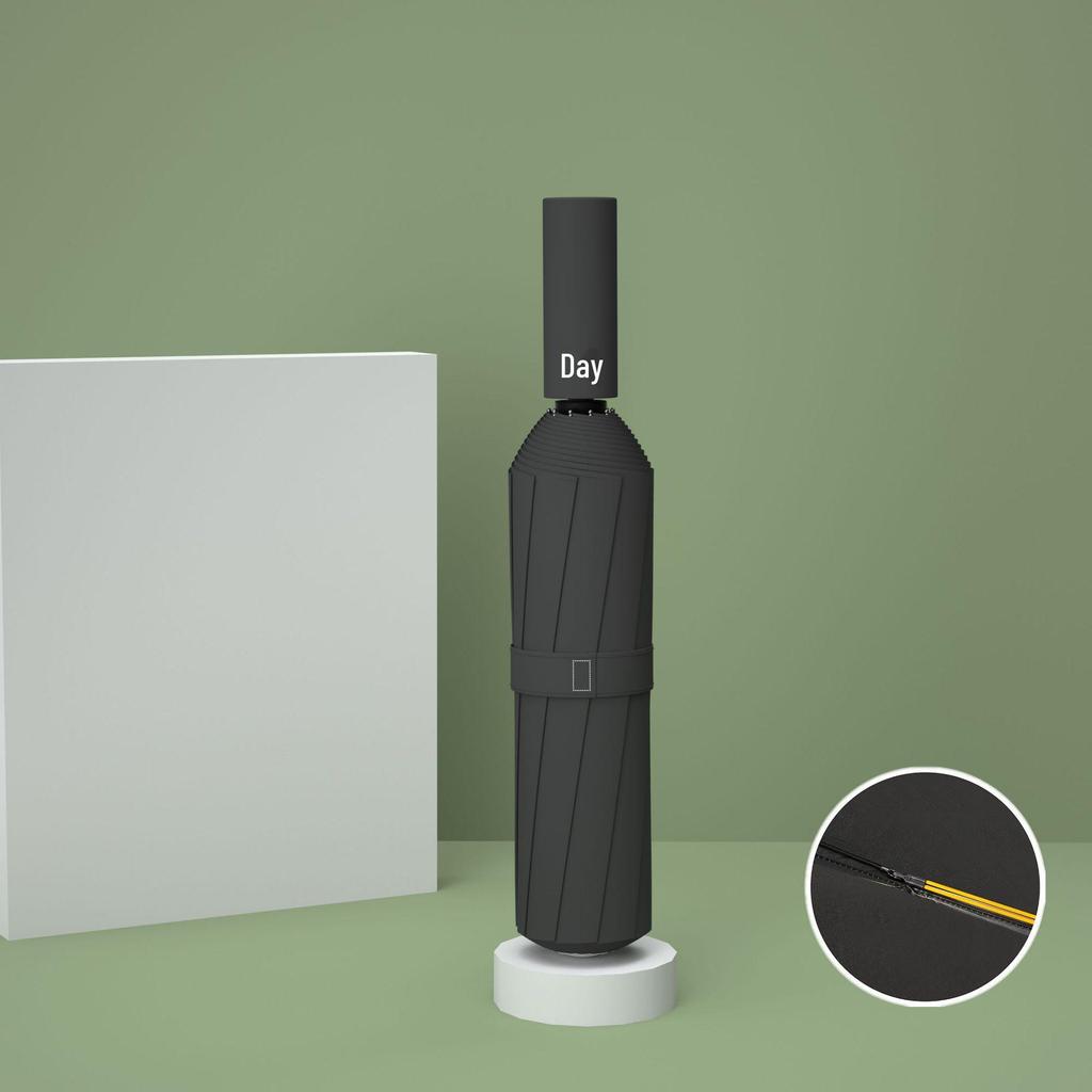 60-Bone Double-Rib Automatic Folding Umbrella: Black Sunshade & Rain Protection, Dual-Use for UV Sunscreen or Business Advertising.