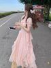 Elegante Vestido Francés de Gasa Blanca: Dobladillo Fino e Irregular para Primavera a Invierno