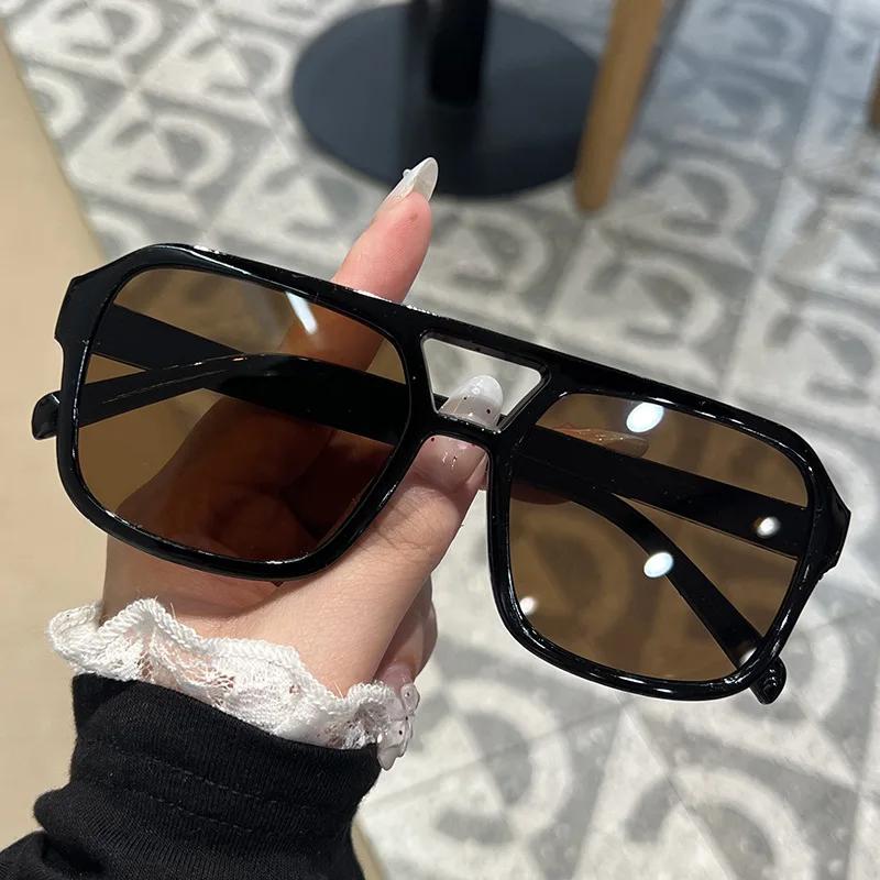 New Square Double Beam Pilot Sunglasses, Personalized Trendy Multi-color Shades for Driving Cycling Tourism Street Photography Outdoor Eyewear
