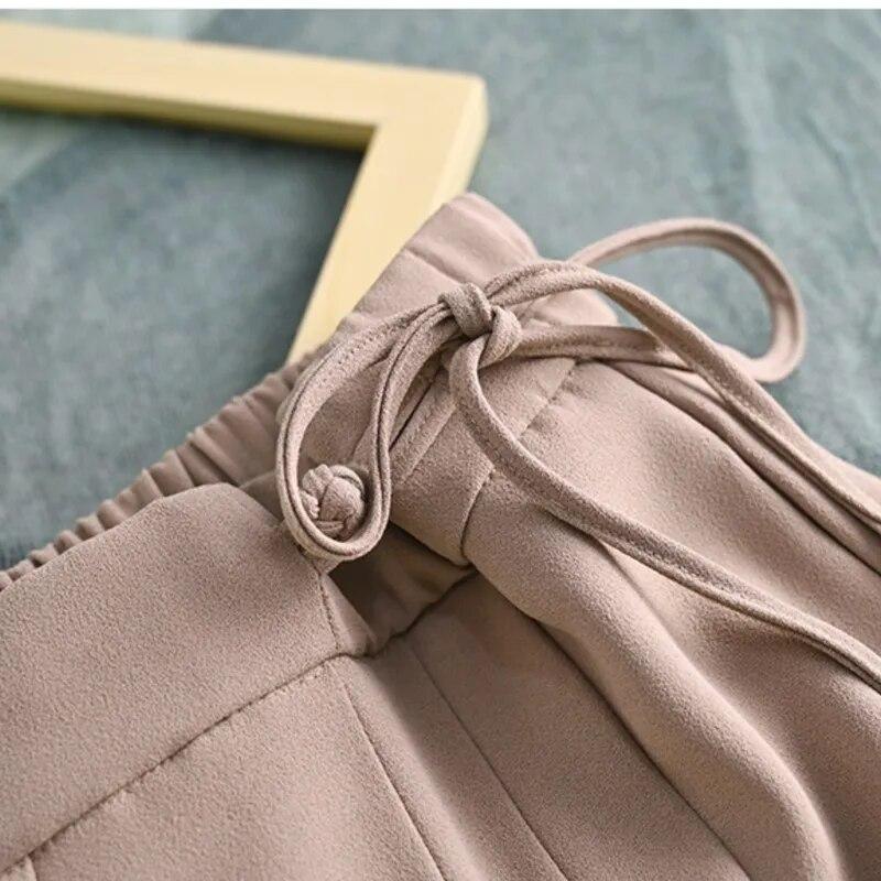 Johnature Spring Vintage High Waist Wide Leg Pants Belt Patchwork Pockets Casual Trousers Solid Color Soft Women Pants