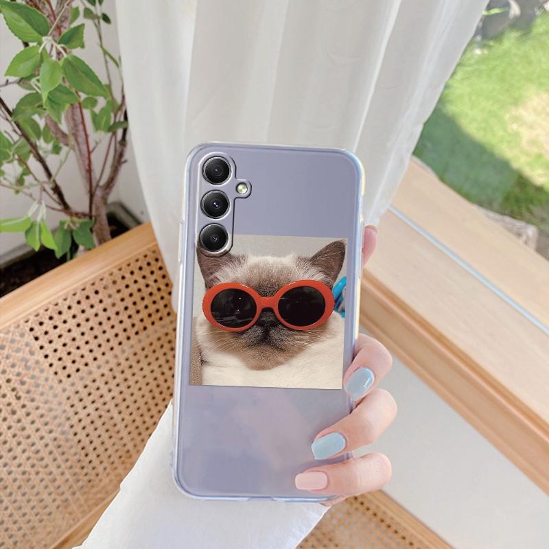 Funny Cat Patterned Soft Silicone Clear Case For Xiaomi Redmi Note 13 Pro 13C Samsung A55 A54 A34 S24 M35 iPhone 15 Camera Protective Shockproof Cover