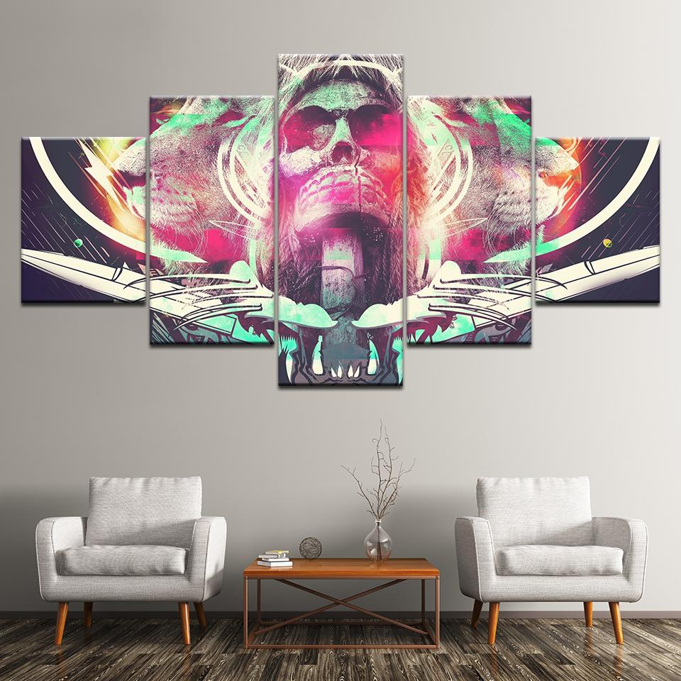 Canvas Painting abstract colorful skull 5 Pieces Wall Art Painting Modular Wallpapers Poster Print for living room Home Decor