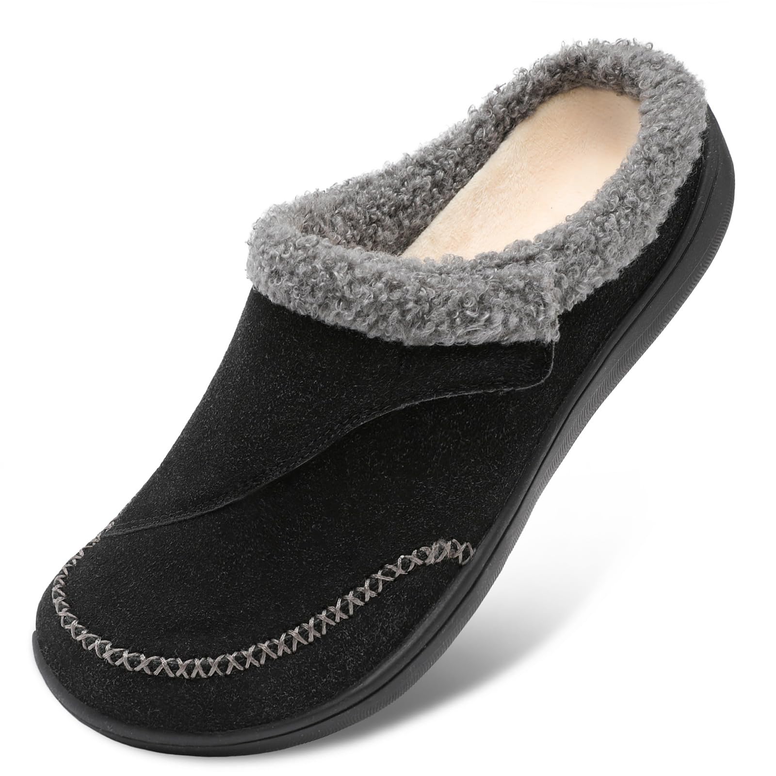 

Scurtain Winter Lightweight Cotton with Fur Size Plus Size Men s Slippers, Warm, Lining, Non-Slip Clogs, Indoor/Outdoor Wear, Black, 24.5cm, чорний