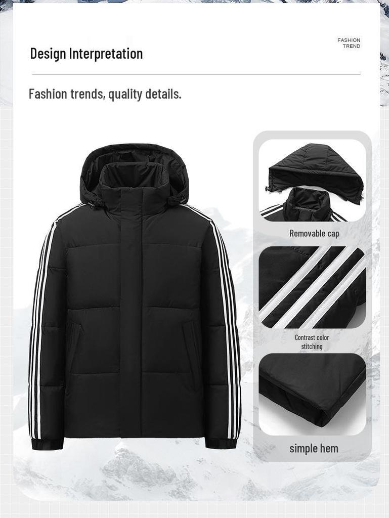 Jachetă cu glugă și puf Adidas Unisex cu Trei Benzi - Palton de Iarnă Trendy