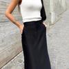 Black cotton silk long dress women's spring split fork high waist temperament commuting drape European and American skirt
