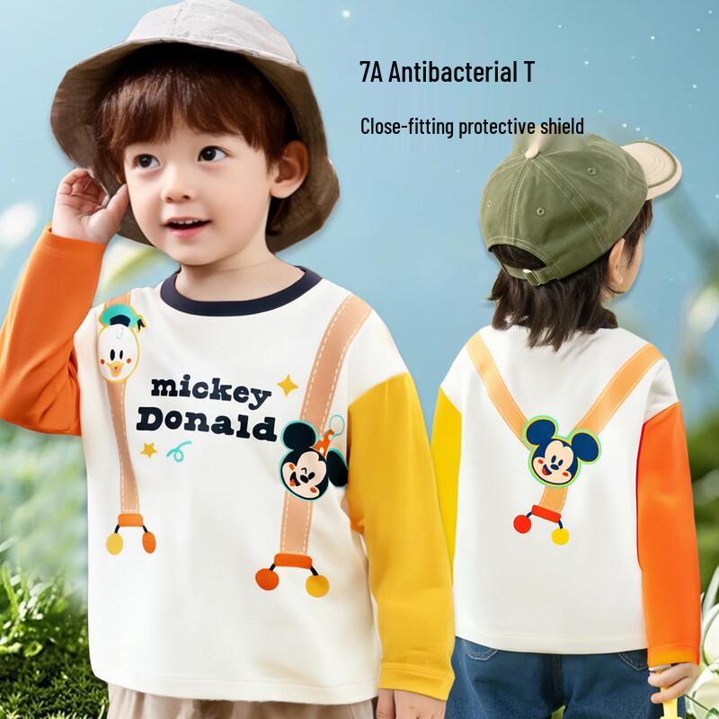 Disney 7A Antibacterial Color-Block Long-Sleeve T-Shirt for Boys