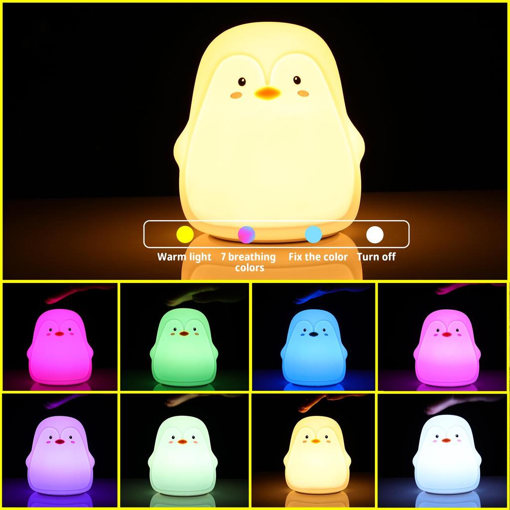 Penguin Baby Night Light For Children 7 Colorful Bedroom Lamp Led Usb Charging Eye Protection Child Lights Gifts