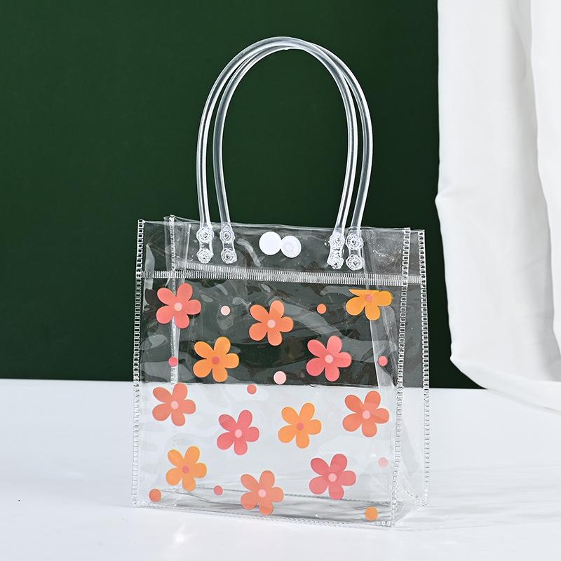 5pcs Strawberry Clear Gift Bags Cute Fruit Party Favor Bags with Handles Shopping Bag Red Heart Strawberry Bags Treat Tote Bags Gift Wrap Bags Handbag