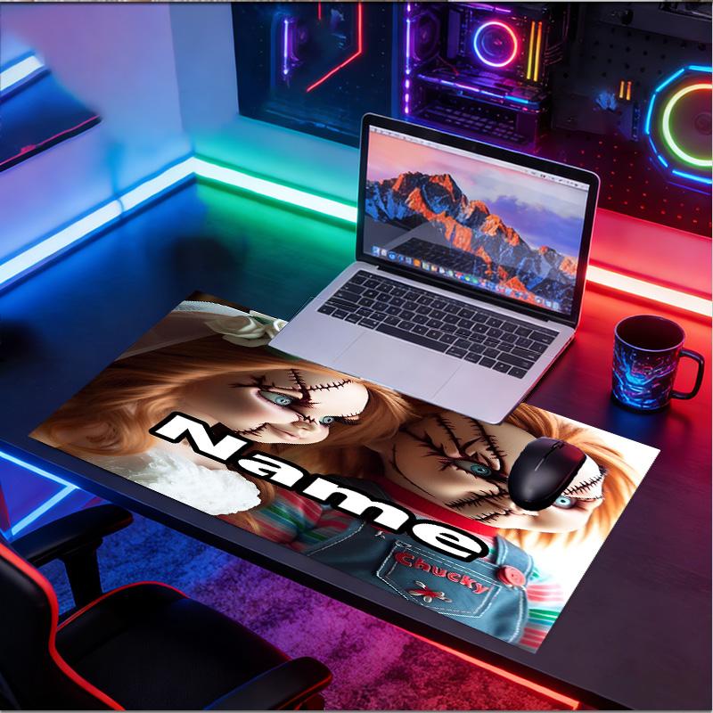 Custom Name Personalized Bride of Chucky Pattern Mousepad, Laptop PC Desk Mat, Decorative Desk Mat for Home Keyboard Pad Gift