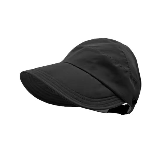 

Сонцезахисний капелюх для вулиці з боковим гачком, захист від ультрафіолетового випромінювання, сонцезахисний крем із широкими полями, суцільний колір, отвір для хвостика, регульований складаний, легкий, для подорожей у саду чорний