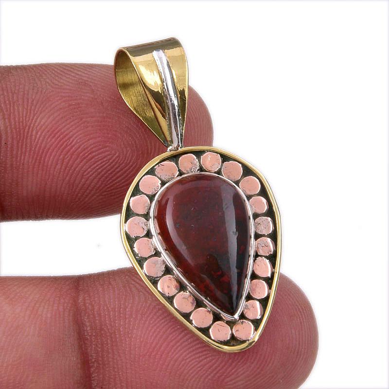 

Natural Bloodstone 925 Solid Sterling Silver Jewelry TwoTone Pendant 1.50 g1Y91