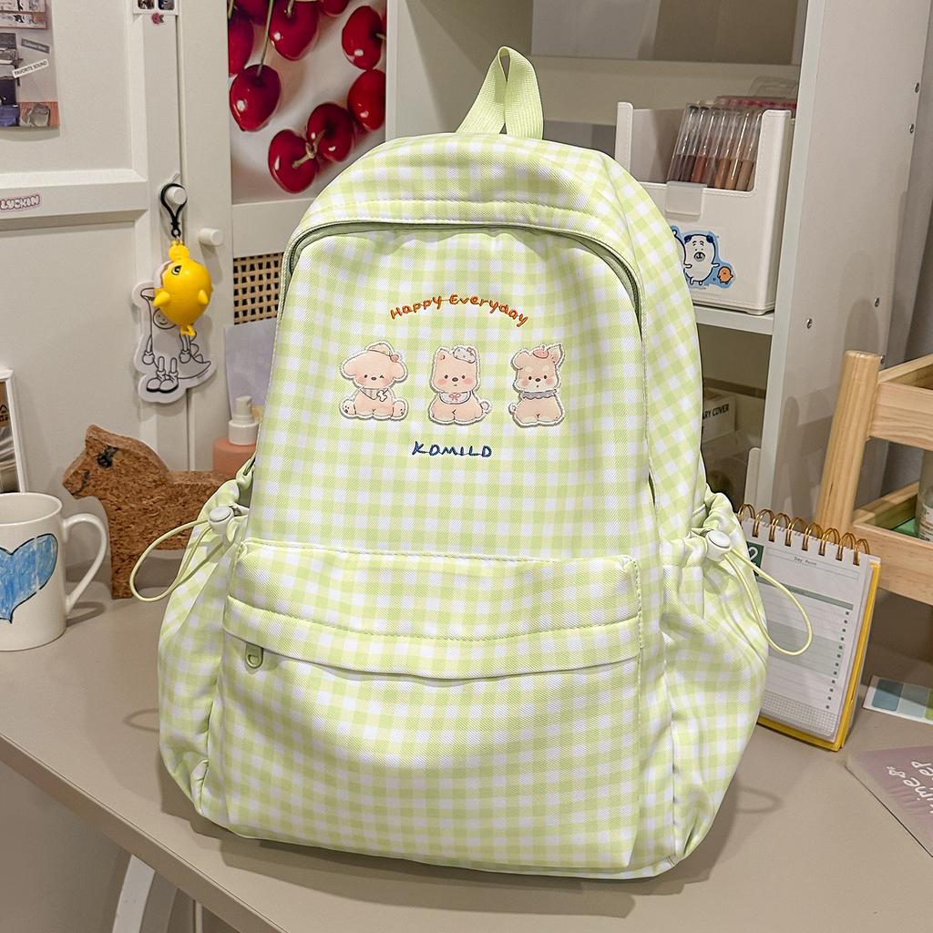 Schoolbag fog gray milk grid star embroidery backpack Japanese soft sister large capacity backpack junior high school girls fresh schoolbag