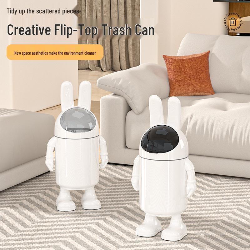 Creative Astronaut Trash Can: Cartoon Design, Large Capacity, Foot-Operated, Flip-Top Lid for Living Room or Bedroom. Astronaut