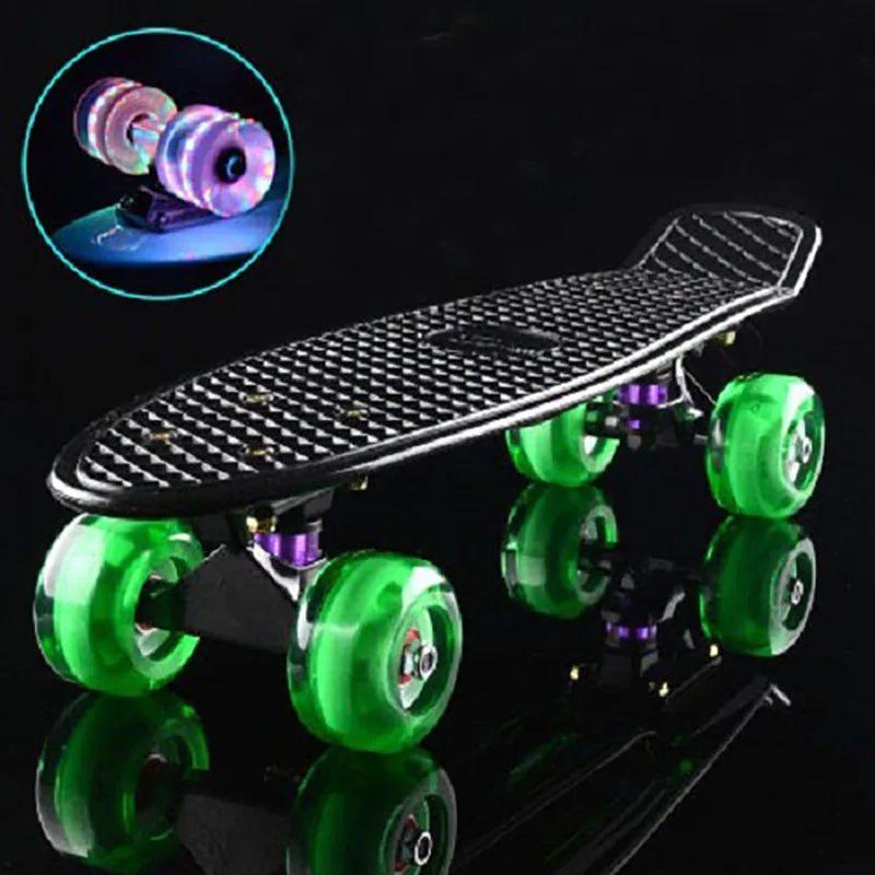 Penny Board Skateboard, Blinkande Hjul, Mini Fish Board, Stadscruiser, Retro Skate Scooter, Trendiga Kompletta Skateboards, 22"