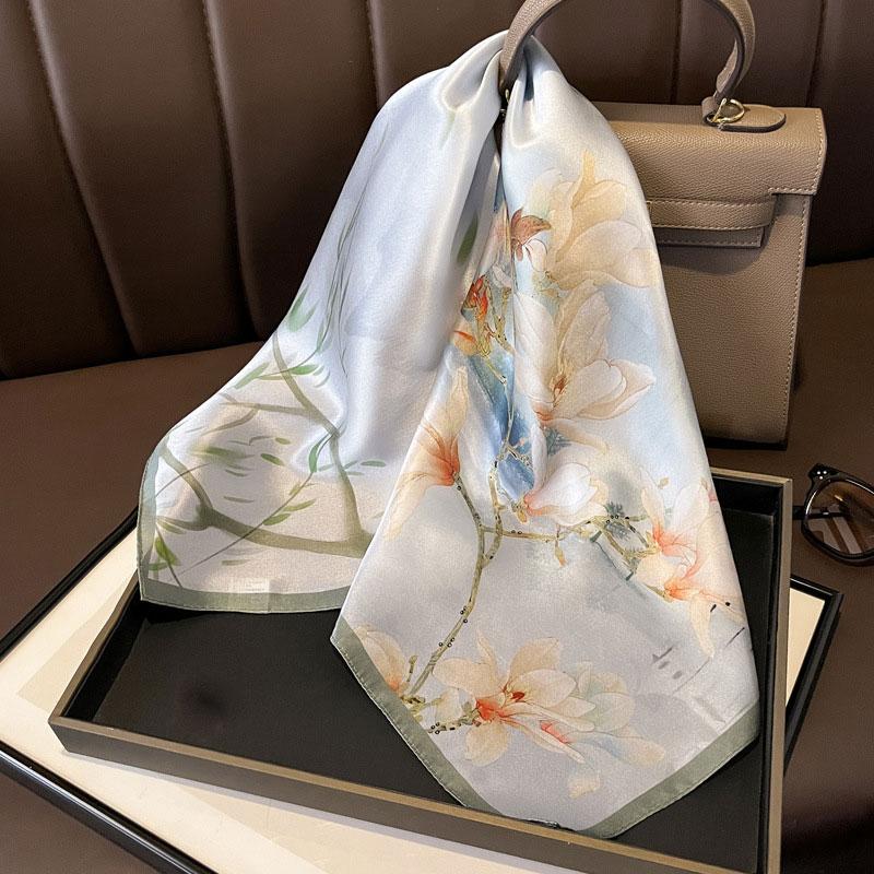 Square Scarf 100% Natural Silk  Women Hairband Foulard High Quality Bandana Scarfves Female Neckerchief Headkerchief Shawl Wrap