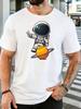 Unisex Crew Neck Tee Cute Astronaut Saturn Planet Cartoon Graphic Print Short Sleeve Top Summer Loose Soft Casual Basic Daily Wear