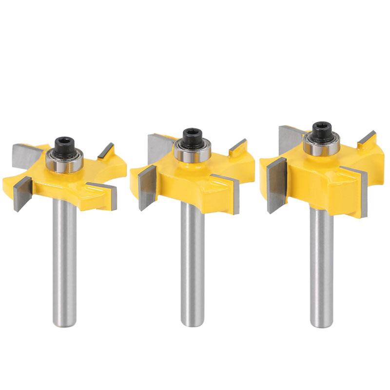 1/3pc 6mm 1/4 Inch Shank T Type Bearings Wood Milling Cutter Industrial Grade Rabbeting Bit Woodworking Tool Router Bits for Wood