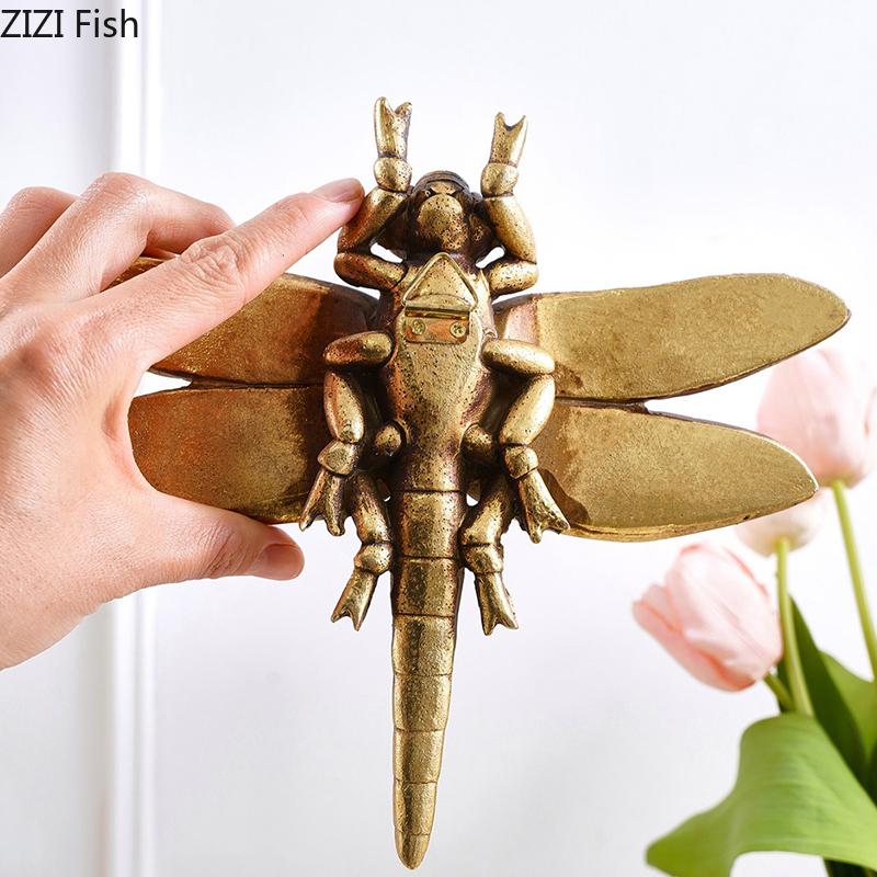 Goldene Libelle Wandbehang Ornamente Wohnzimmer Dekoration Wandhintergrund Display Insektenskulptur Wandmontierte Dekorationen