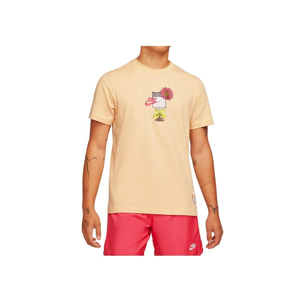 Nike Floral Print Vintage American Crew Neck T-Shirt with Regular Sleeves Men Tops Beige DQ1034-268