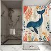 Whale Underwater Shower Curtain – Ocean Scene, Blue Whale, Coral Fish & Sea Plants, Hand-Drawn Style, Polyester