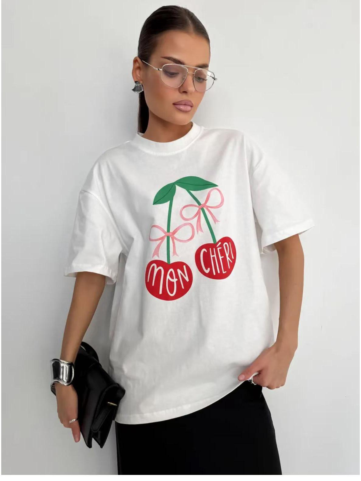 

Plus Size Cotton Short Sleeve Colorful Nail Art Undershirt - Spring/Summer Casual Cute Top XL белый