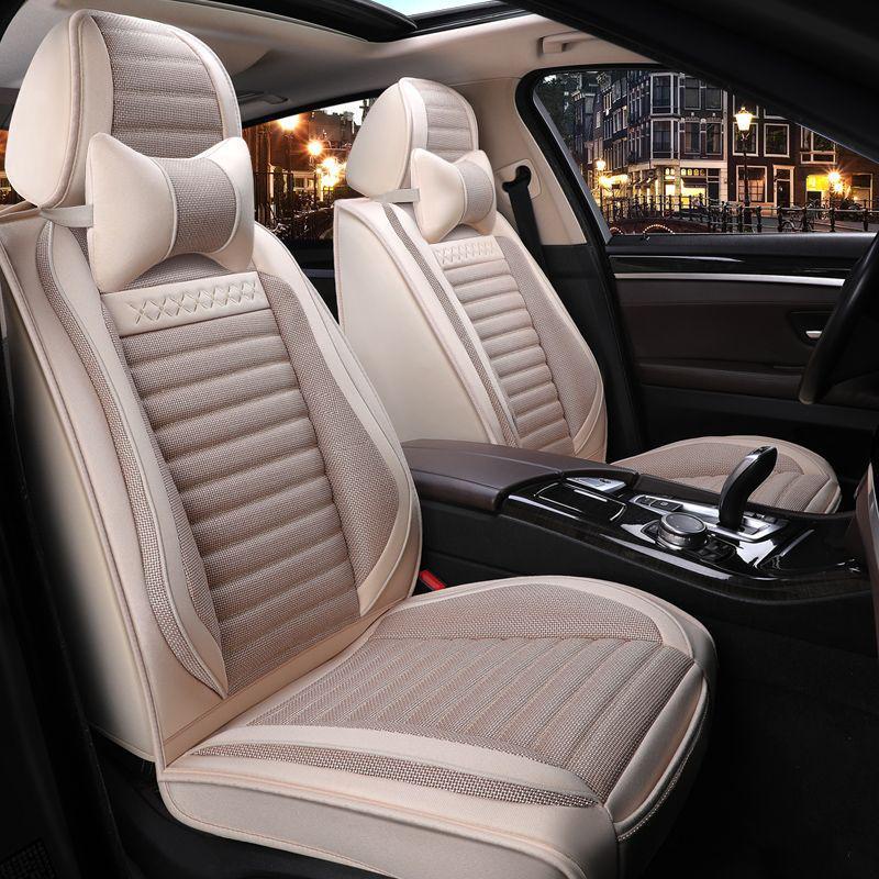 Universal Cotton Linen Car Seat Cover - Four Seasons Enveloping Fabric Cushion