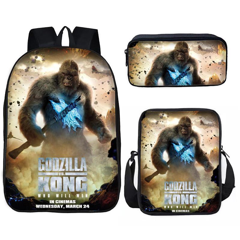 Set de Mochila Infantil Godzilla Vs Kong con Tejido Oxford Transpirable para Uso Escolar