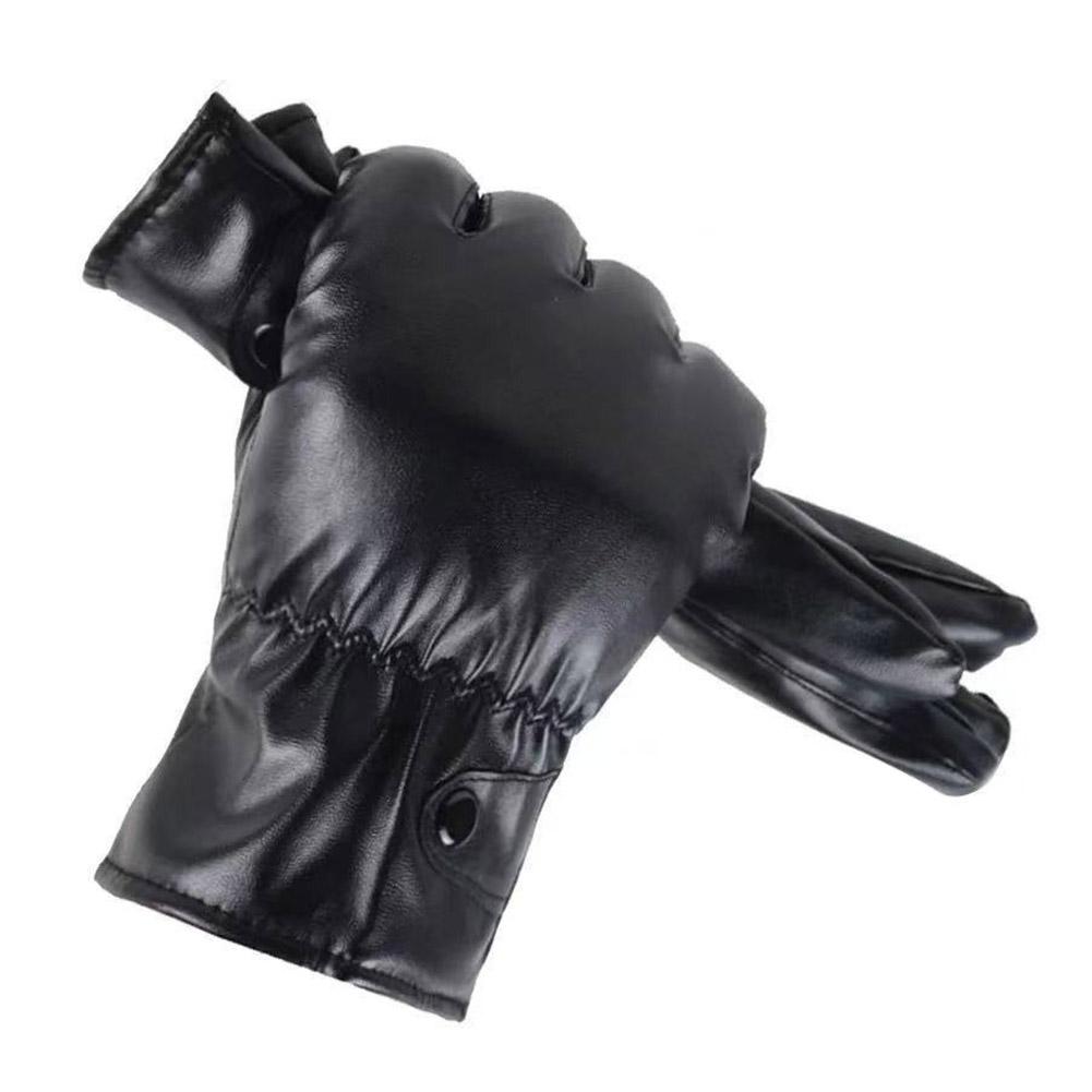 NEW PU Leather Imitation Sheepskin Warm Gloves Men's Skiing Winter Touch Gloves Outdoor Riding D4B4
